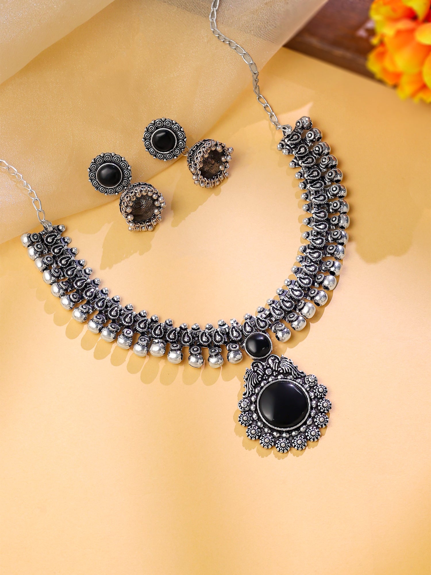 Yellow Chimes Jewellery Set for Women and Girls Traditional Silver