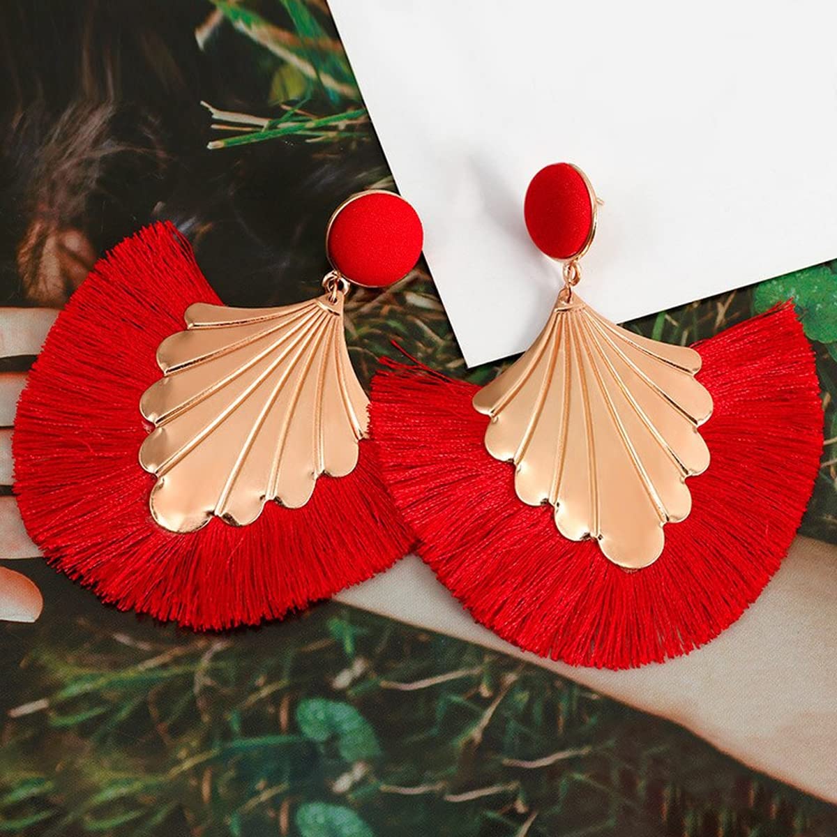 Yellow Chimes red earrings - for parties