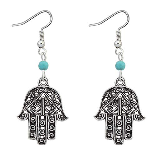 Yellow Chimes Oxidised Silver Hamsa Hand Drop Earrings for Girls