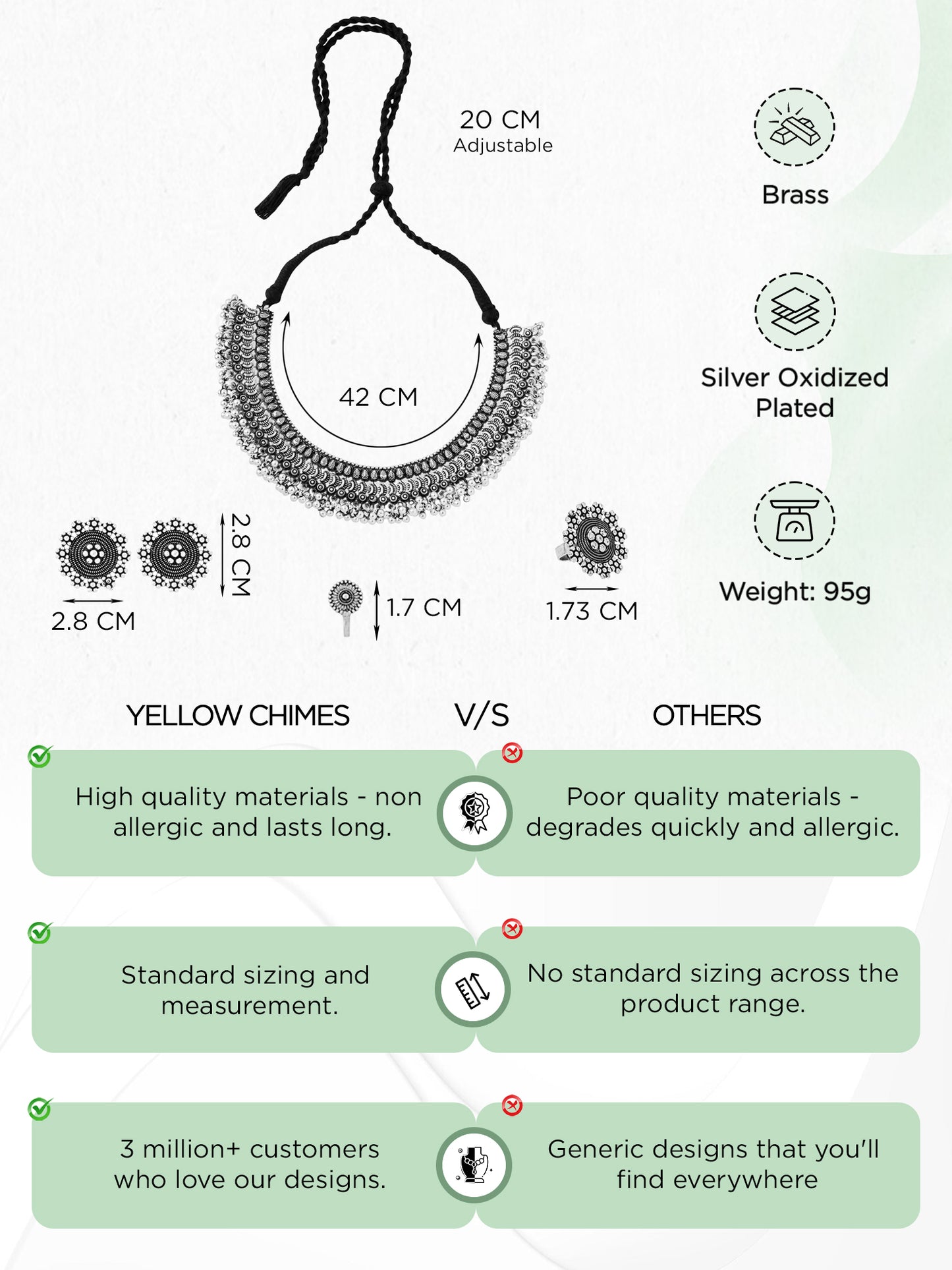 Yellow Chimes Classic German Silver Oxidised Crafted Traditional Choker Necklace Set With Earring Jewellery Set Jewellery Set for Women (Osidized Silver) (YCTJNS-32OXDCHK-SL)