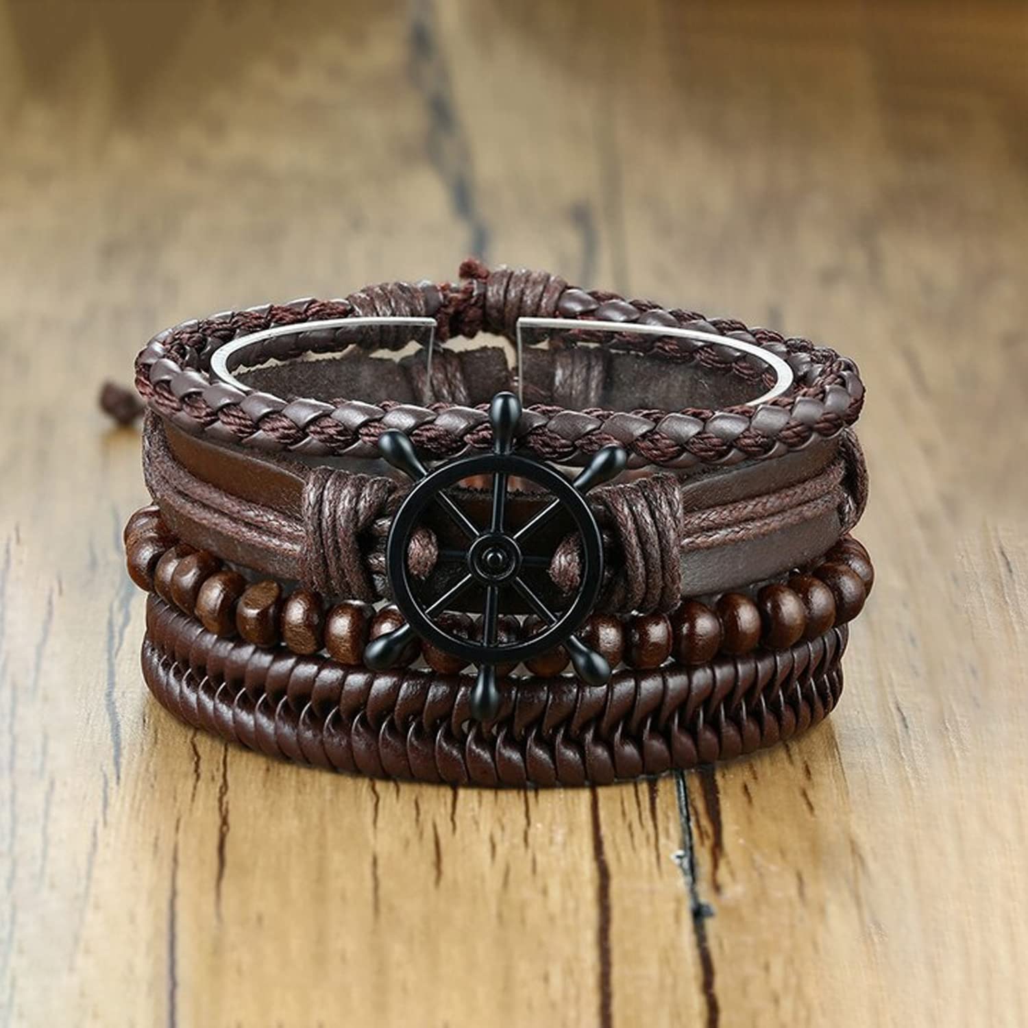 Yellow Chimes Bracelets for Men and Boys Leather Bracelet Set for Men Multi Layered Leather Wrap Wrist Bracelet Birthday Gift for Men Boys