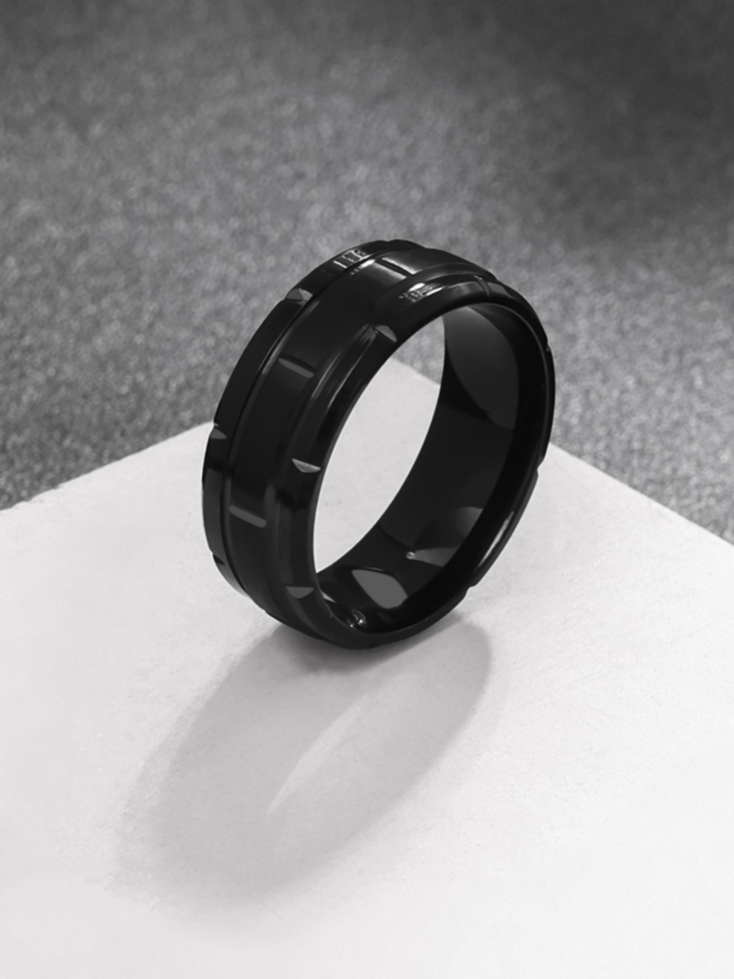 Yellow Chimes Rings for Men Stainless Steel Black Ring Brick
