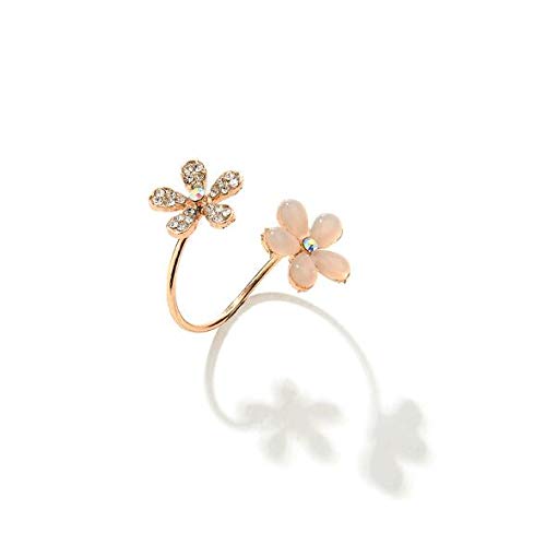 Yellow Chimes Elegant Design Opal Collection Dual Flower Charm Gold Plated Stylish Rings for Women and Girl's(Adjustable)