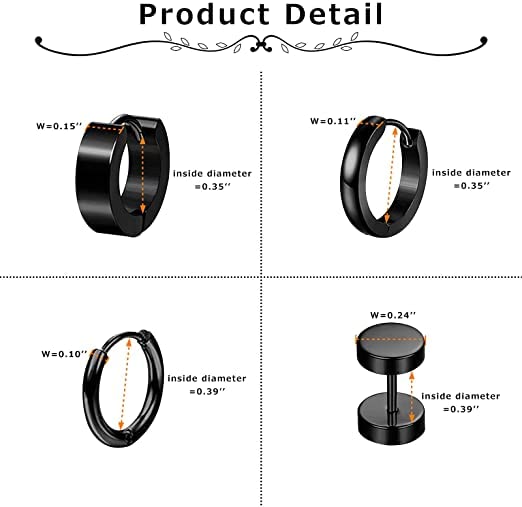 Yellow Chimes Earrings for Men & Boys| Fashion Black Studs Set for Men | Stainless Steel stud Earrings Combo | Accessories Jewellery for Unisex | Birthday & Anniversary Gift