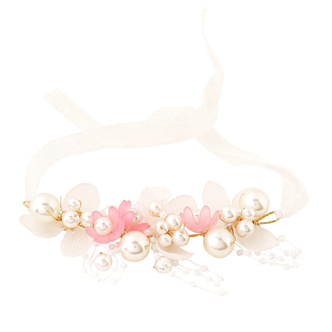 Yellow Chimes Pink and White Pearl Beaded Floral Fabric Wraparound Bracelet:  Buy Yellow Chimes Pink and White Pearl Beaded Floral Fabric Wraparound  Bracelet Online at Best Price in India