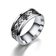Yellow Chimes Combo Black & Silver Rings For Men | Pack of 2 Stainless Steel Men Rings | Dragon Celtic Design Black Silver Blue Finger Rings for Boys | Ideal Gift For Men and Boys