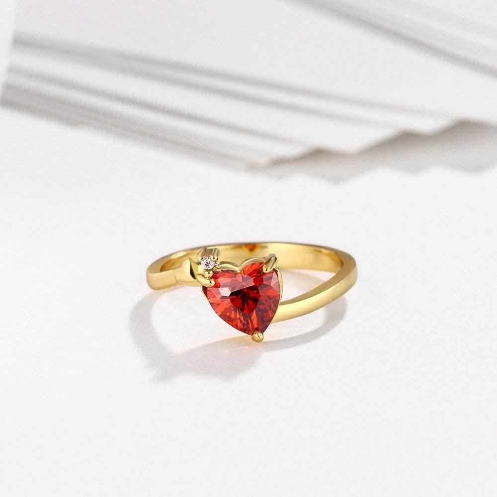 Yellow Chimes Valentines Gift Combo of 'Queen Heart' Red Austrian Crystal Ring in Red Velvet Rose Ring Box for Women and Girls