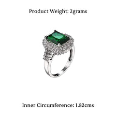 Yellow Chimes Rings for Women and Girls | Green and White Crystal Studded Ring | Cocktail Style Manmade Emerald Green Crystal Rings | Silver Tone Finger Ring| Square Shaped Finger Ring for Women | Accessories Jewellery for Women | Birthday Gift for Girls