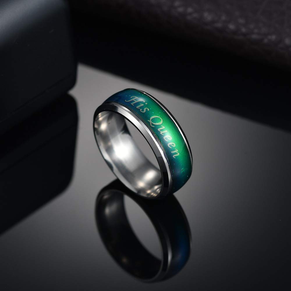 Yellow Chimes King Queen Steel Couple Rings Temperature Color Changing by Yellow Chimes Silver Ring for Women (Silver) (YCFJCR-92TEMP-SL)