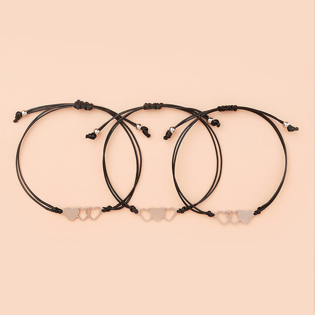 Kairangi Bracelet for Women & Girls Fashion Silver Friendship Bracelets for Women Girls | 3 Pcs Heart Shaped Best Friends Bracelets Set |Gift for Best Friend Friendship Bff Bracelets