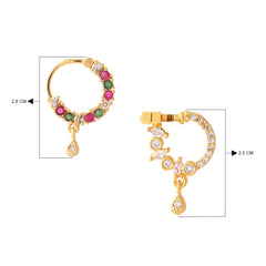 Yellow Chimes Nose Rings for Women Set of 2 Pcs Nose Pins Traditional Gold-Plated White & Pink American Diamond Nose Pins for Women and Girls.