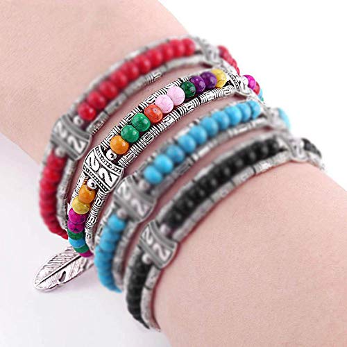 Yellow Chimes Latest Fashion Tibetan Beads Vintage Gypsy Feather Silver Plated Bracelet Foe Women and Girls