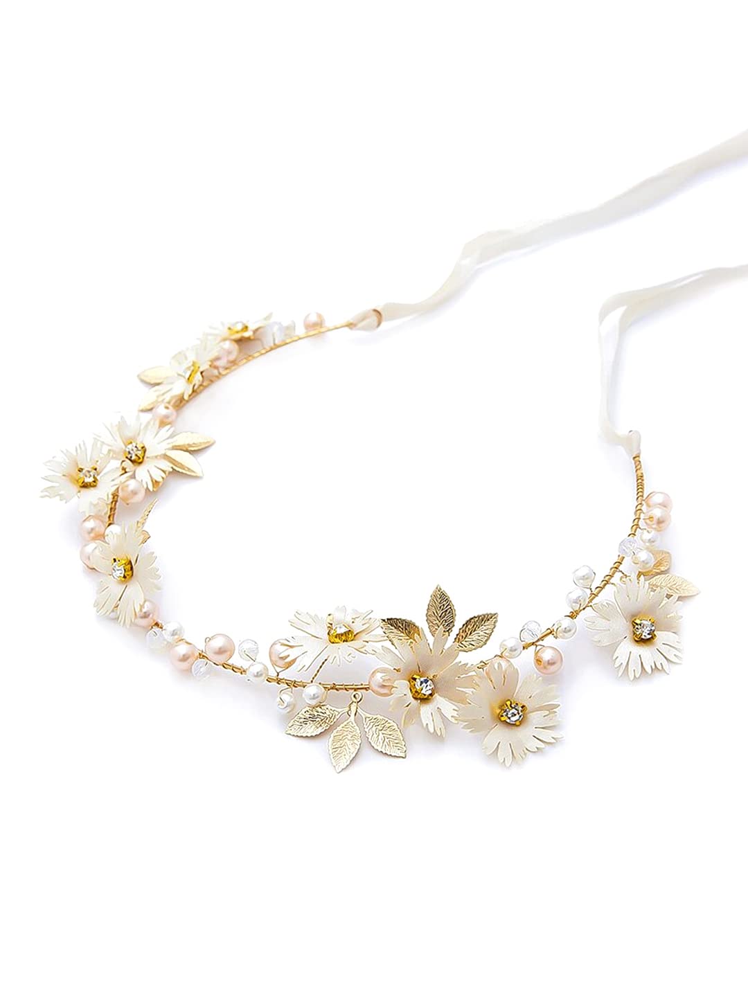 Yellow Chimes Tiara for Women and Girls Floral Hair Vine for Women Gold Bridal Hair Vine Tiara Headband Hair Accessories Wedding Jewellery for Girls and Women Bridal Hair Accessories for Wedding.