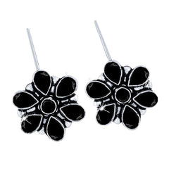 Kairangi Oxidised Drop Earrings for Women Silver Oxidised Handmand Floral Charm Studded Black Stone Drop Earrings Women And Girls.
