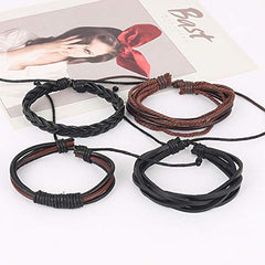 Yellow Chimes Combo Leather Wraps Casual Latest Trend Multi Strand Wrist Bracelets for Men and Women (Unisex) (4 Pcs Brown Leather Bracelet)