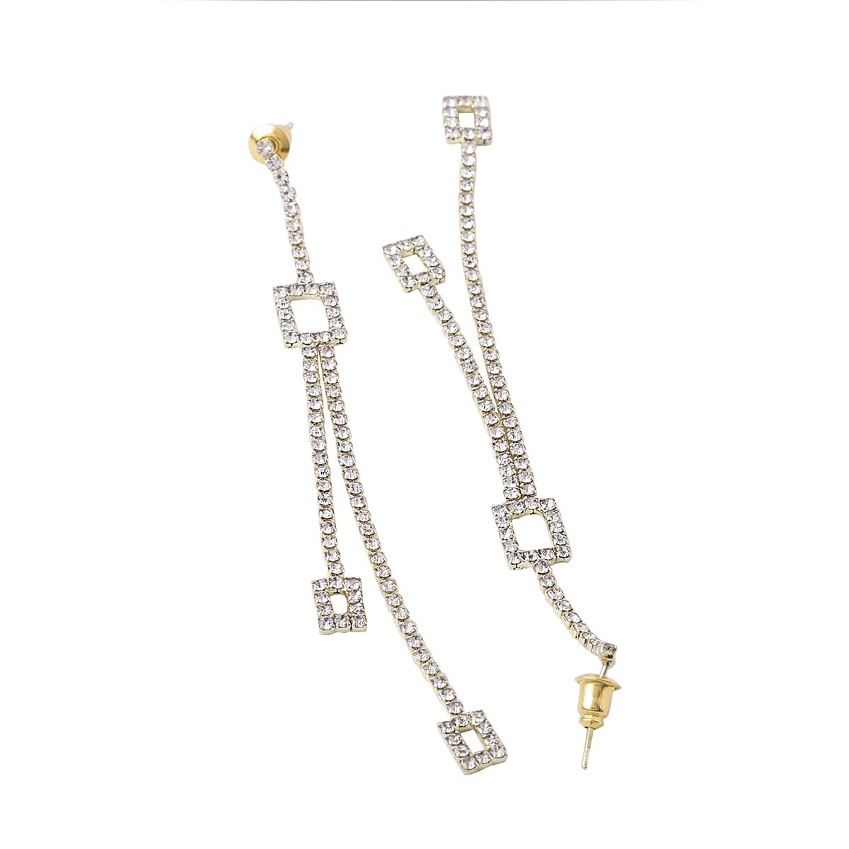 Yellow Chimes Earrings For Women Gold Tone Crystal Studded Long Elegant Chain Dangler Earrings For Women and Girls