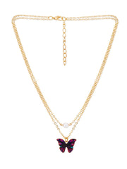 Yellow Chimes Fashion Jewellery Set for Women Gold Plated Purple Butterfly Pendant Set with Drop Earrings for Women and Girls