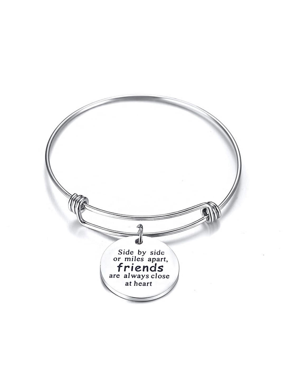 Kairangi Bracelet for Women Engraved Friend Love Steel Charm Silver Bracelet for Girls and Women