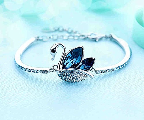 Yellow Chimes Crystal Bracelet for Women Silver Plated Swan Love and Blue Stony Blue Crystal Combo Kadaa Bracelet for Girls & Women.