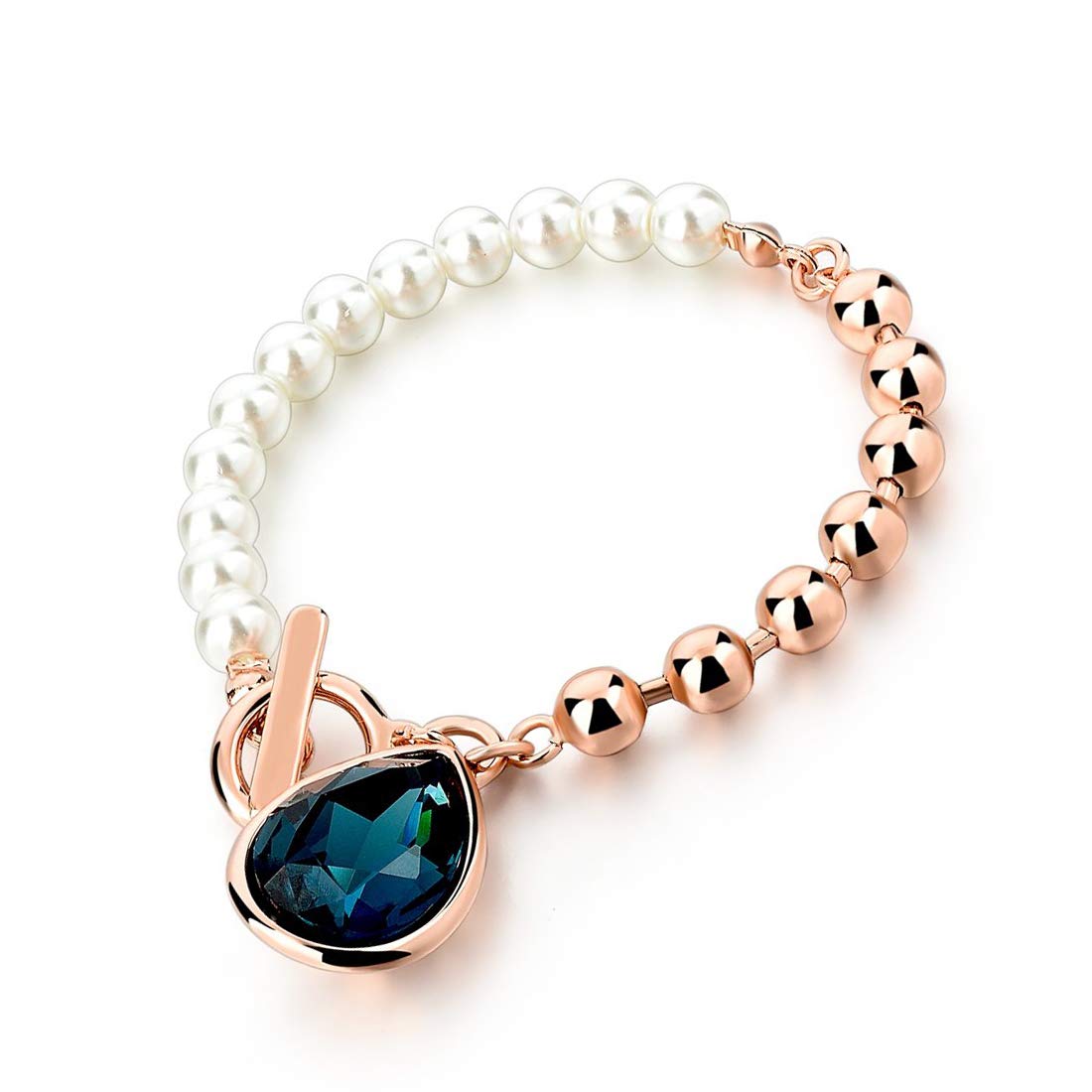 Yellow Chimes Elegance in Pearls Big Crystal Charm Stylish Bracelet for Women and Girls