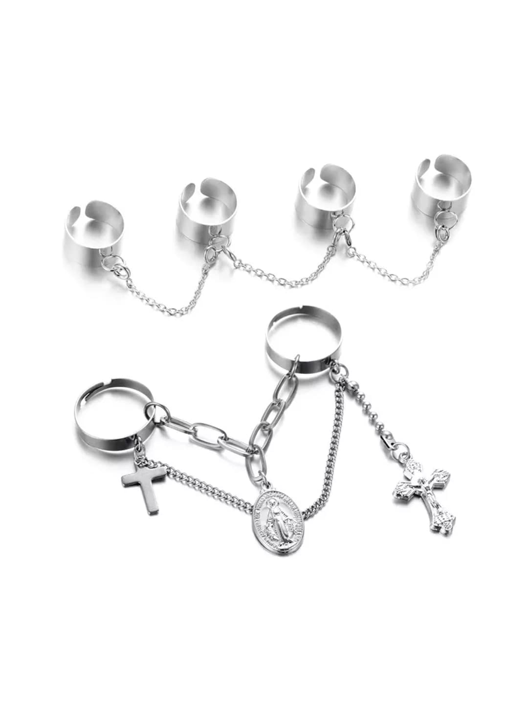 Yellow Chimes Rings for Women and Girls Link Rings|Adjustable Link Rings|Silver Tone Set of 2Pcs Ring for Women|Birthday Gift For girls and women Anniversary Gift for Wife