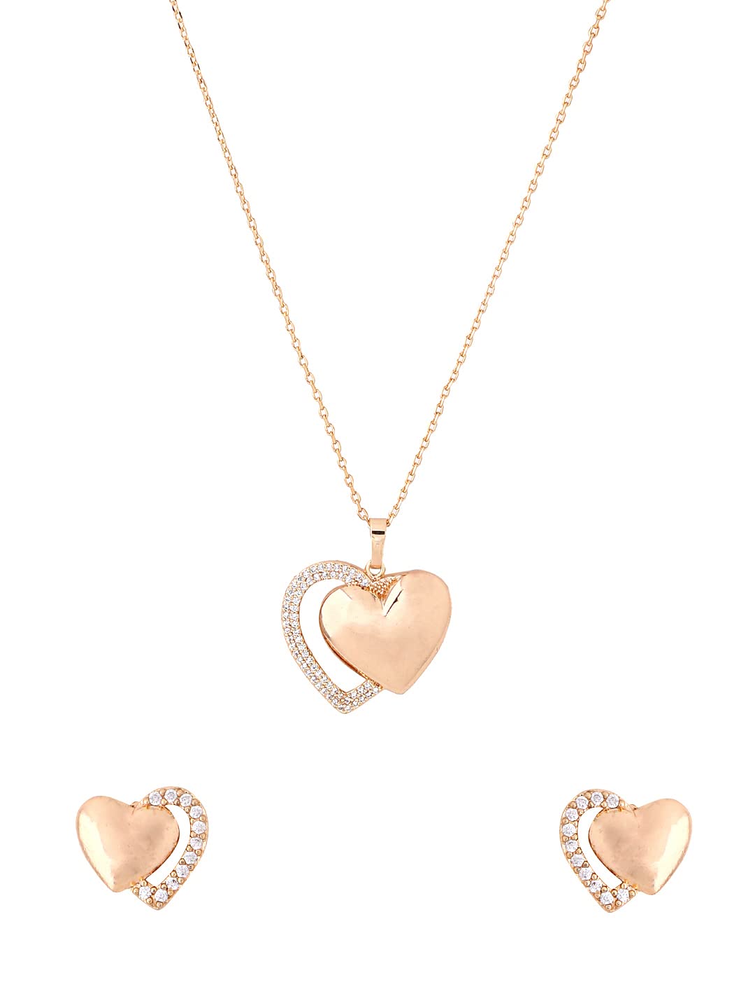 Yellow Chimes Pendant for Women Gold Toned Heart Shaped Crystal Studded Dual Heart Pendant Necklace Set with Earrings for Women and Girls Valentine Gift for Girls