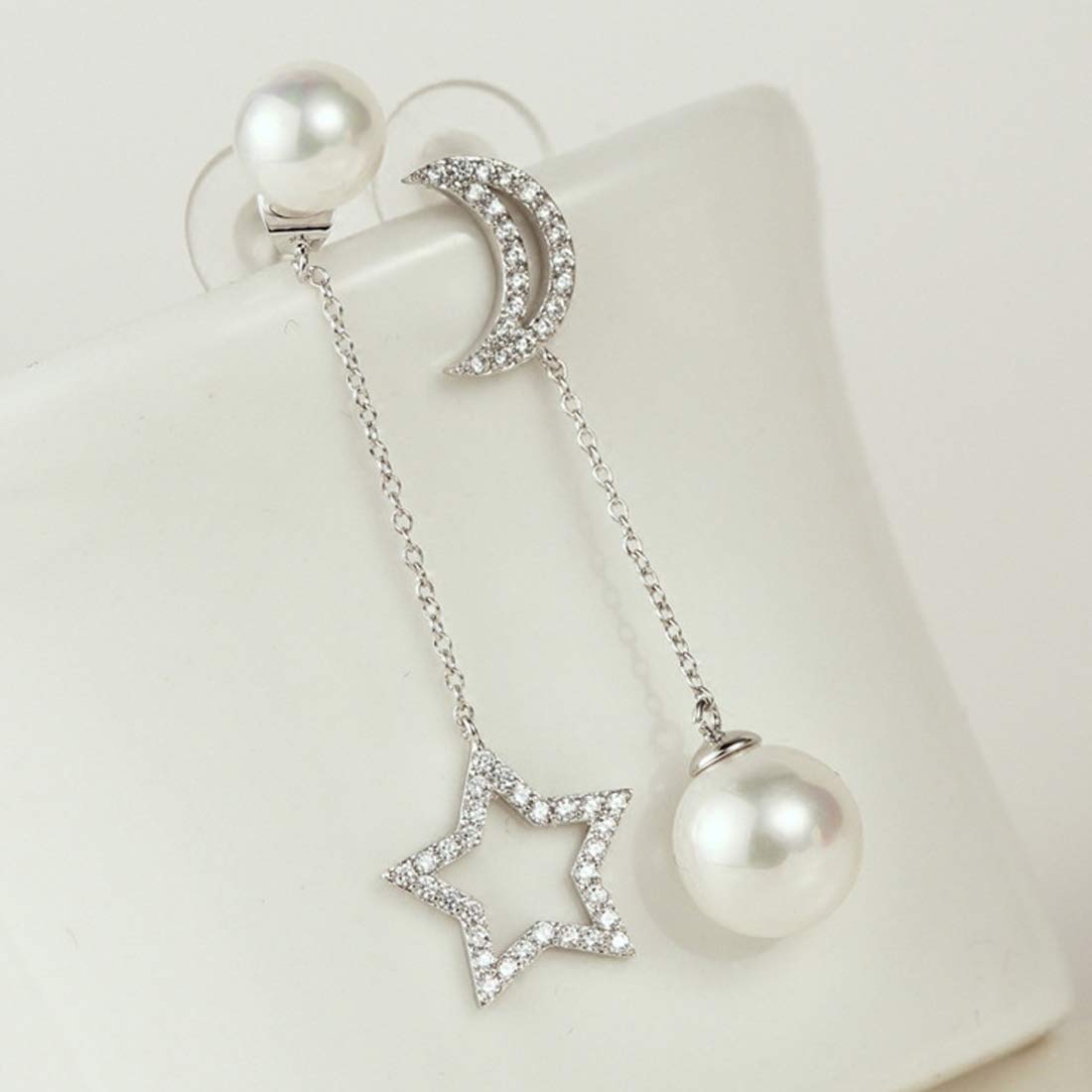 Yellow Chimes Moon and Star Silver Drop Earring for Women & Girls