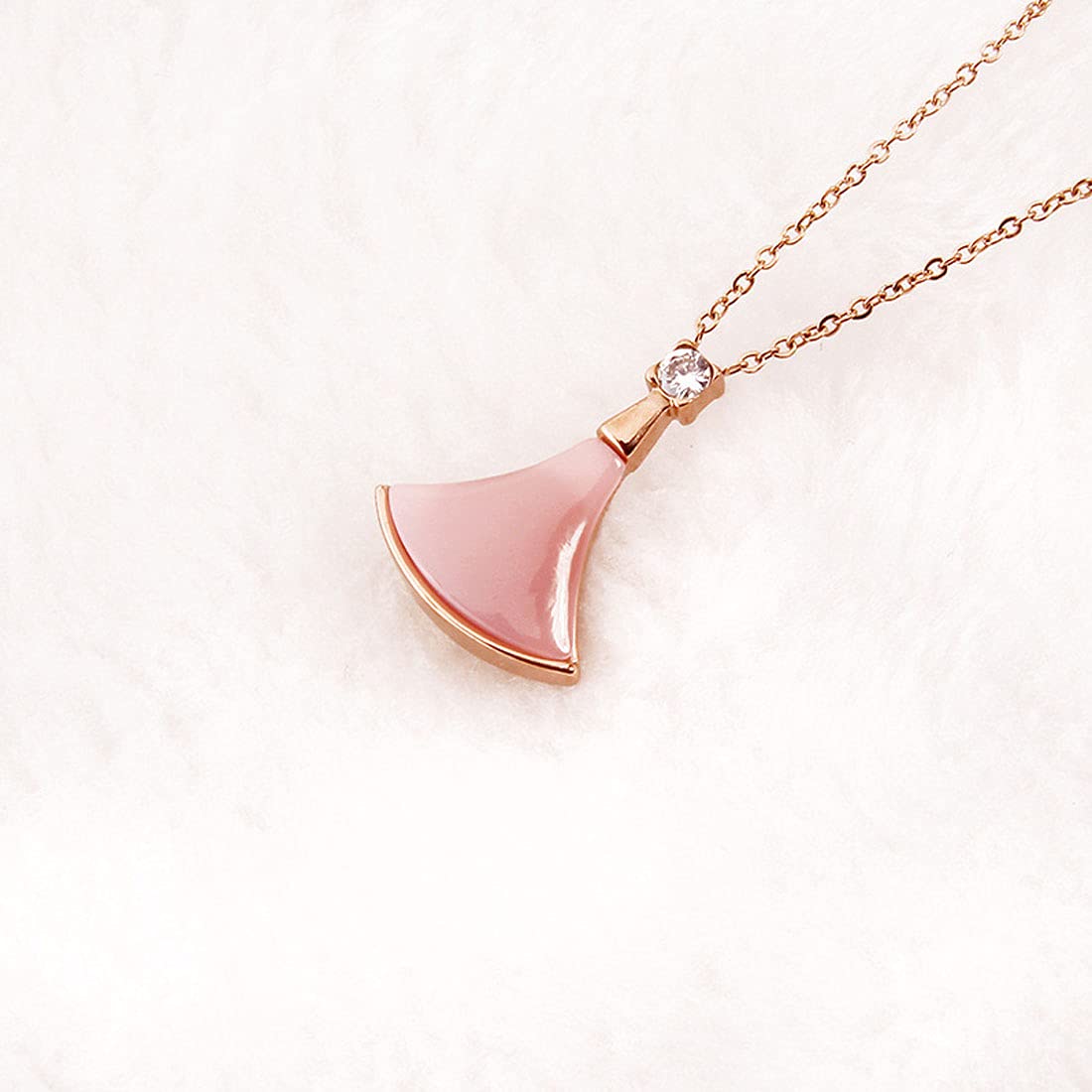 Yellow Chimes Latest Fashion Stainless Steel Rose Gold Plated Pink Opal Stone Charm Pendant for Women and Girls