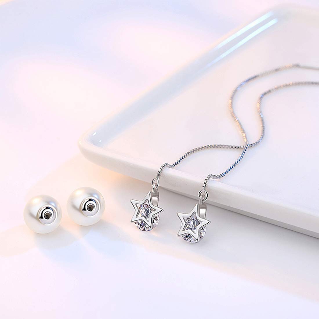 Yellow Chimes Long Star Crystal Dangling Sui Dhaga Threader Earring for Women & Girls