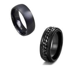 Yellow Chimes Combo Black Rings For Men | Pack of 2 Stainless Steel Men Rings | Design Black Finger Rings for Boys | Ideal Gift For Men and Boys