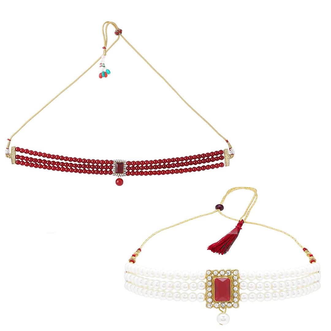 Yellow Chimes Jewellery Set for Women and Girls Traditional 2 Set of Beads Choker Set for Women | Gold Plated Choker Necklace Set | Birthday Gift for girls & women Anniversary Gift for Wife
