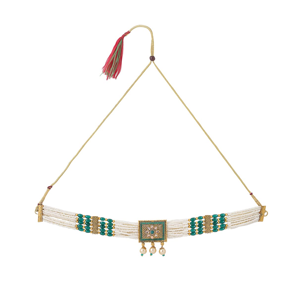 Yellow Chimes Jewellery Set for Women and Girls Kundan Necklaces Set | Gold Plated Beads Beaded Kundan Choker Necklace Set | Birthday Gift for girls and women Anniversary Gift for Wife