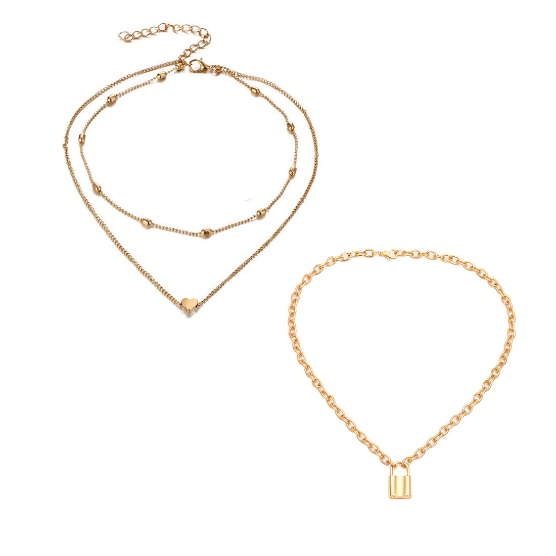 Yellow Chimes Combo of 2 PCs Latest Fashion Gold Plated Heart Key Choker Necklace for Women and Girls
