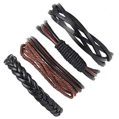 Yellow Chimes Combo Leather Wraps Casual Latest Trend Multi Strand Wrist Bracelets for Men and Women (Unisex) (4 Pcs Brown Leather Bracelet)