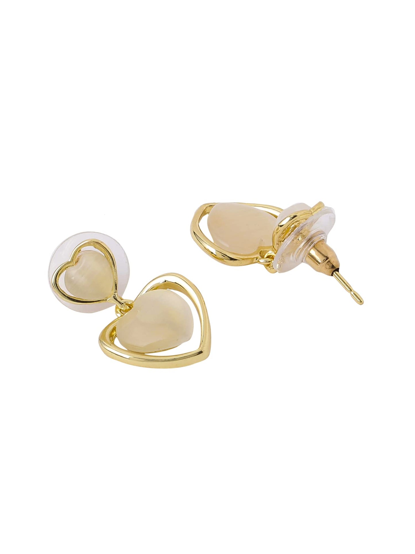 Yellow Chimes Earrings for Women and Girls Golden Drop Earrings for Women | Valentine Special Gold Plated Opal Stone Love Heart Drop Earrings | Birthday Gift for girls and women Anniversary Gift for Wife