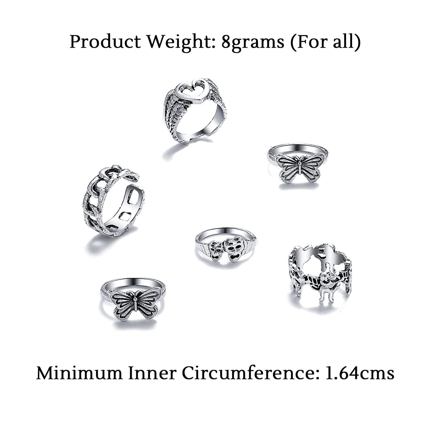 Yellow Chimes Rings for Women and Girls Aesthetic Stack Ring Set |Silver Tone 6Pcs Set of Knuckle Rings Set |Birthday Gift For girls and women Anniversary Gift for Wife