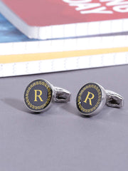 Yellow Chimes Cufflinks for Men Alphabet Cuff links Letter R Statement Stainless Steel Cufflinks for Men and Boy's