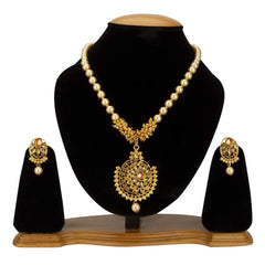 Yellow Chimes Exclusive Traditional Pearl Stud Kundan Floral Design Necklace with Earrings for Women