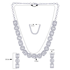 Yellow Chimes Classic AD/American Diamond Studded White Rhodium Plated Square Oval Design Necklace Set Jewellery Set for Women and Girls