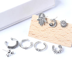 Kairangi Ear Cuffs for Women Combo of 8 Pcs Earcuffs Women's Oxidised Silver Bohemian Mismatch Fashion Ear Stud Earrings For Women and Girls