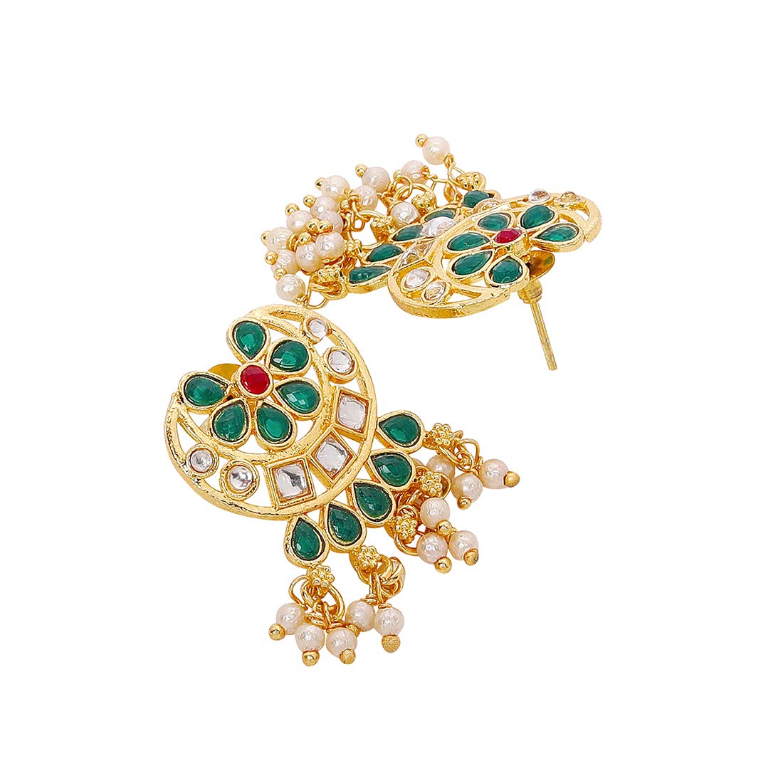 Yellow Chimes Ethnic Handcrafted Green Beads Floral Kundan Jewellery Set Gold Plated Traditional Choker Necklace Set for Women and Girls (Green, Gold)