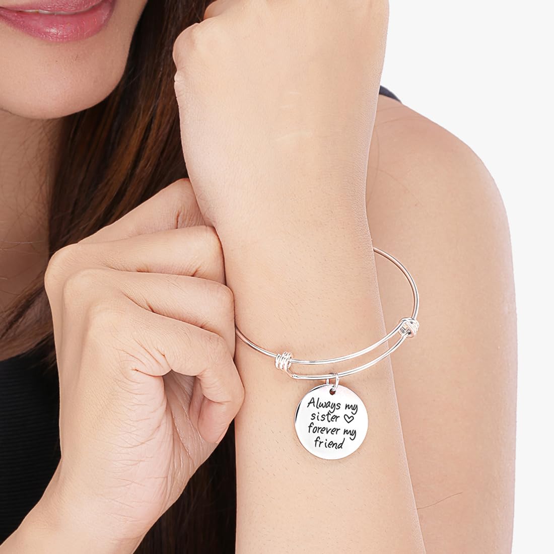 Kairangi Charm Bracelet for Women Sister Message Steel Charm Bangle Bracelet for Girls and Women