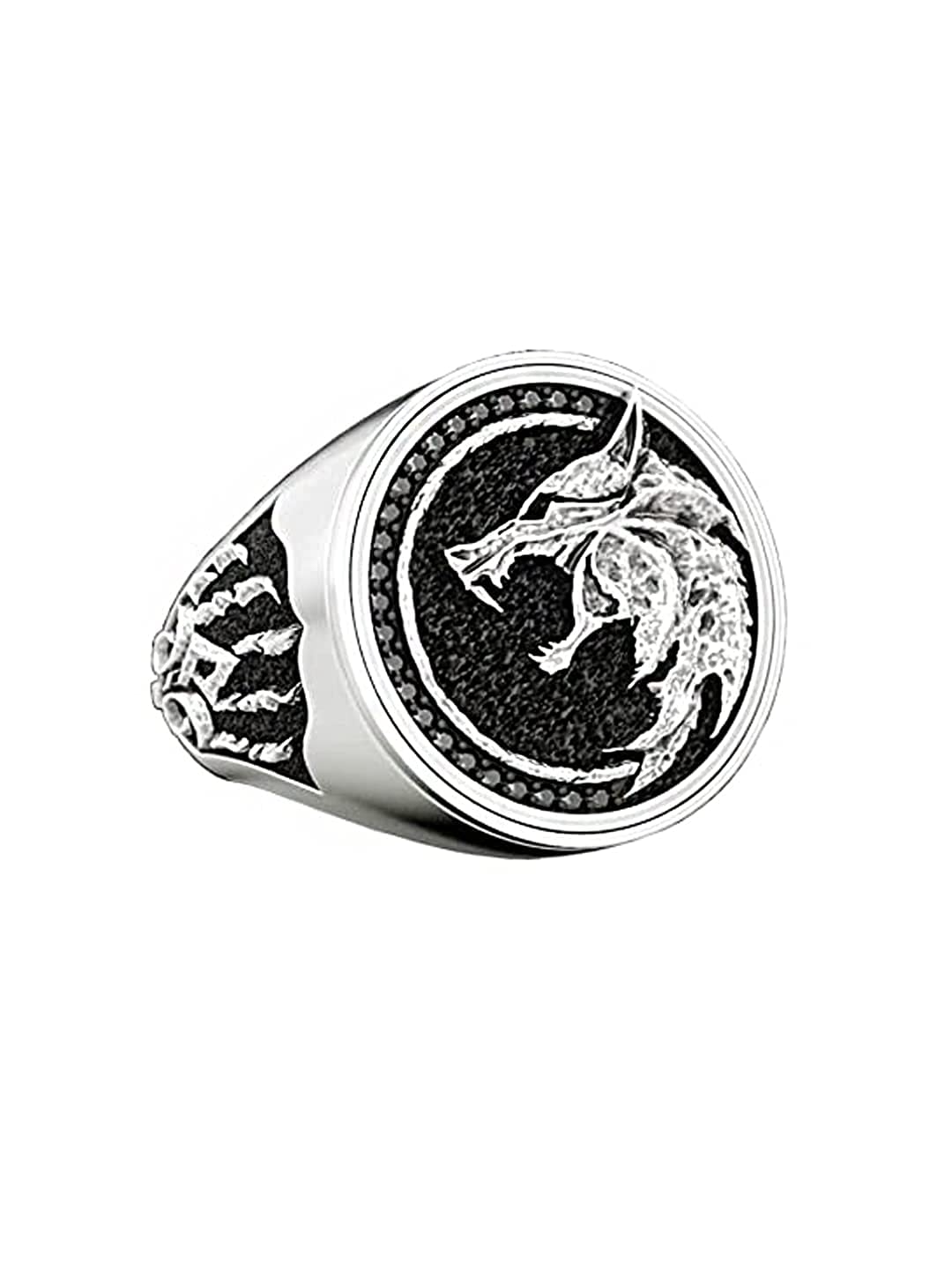 Yellow Chimes Rings for Men Stainless Steel Men Ring Viking Ring Wizard Warrior Hunter Wolf Head Silver Ring for Men and Boy's