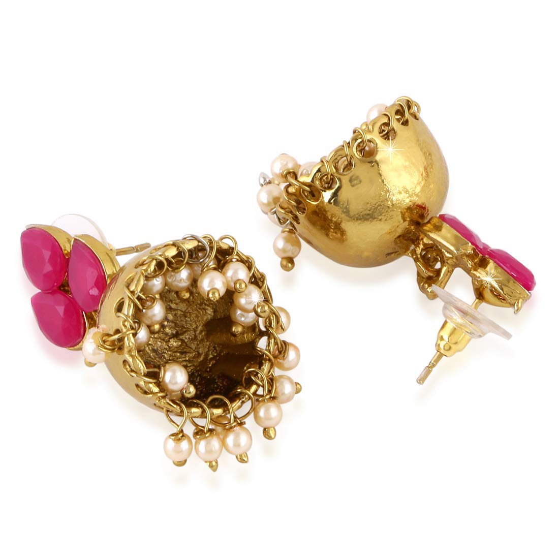 Kairangi Earrings for Women and Girls | Traditional Pink Studded Stone Jhumka Earrings | Gold Plated | Leaf Shaped Jhumki | Birthday Gift for girls and women Anniversary Gift for Wife