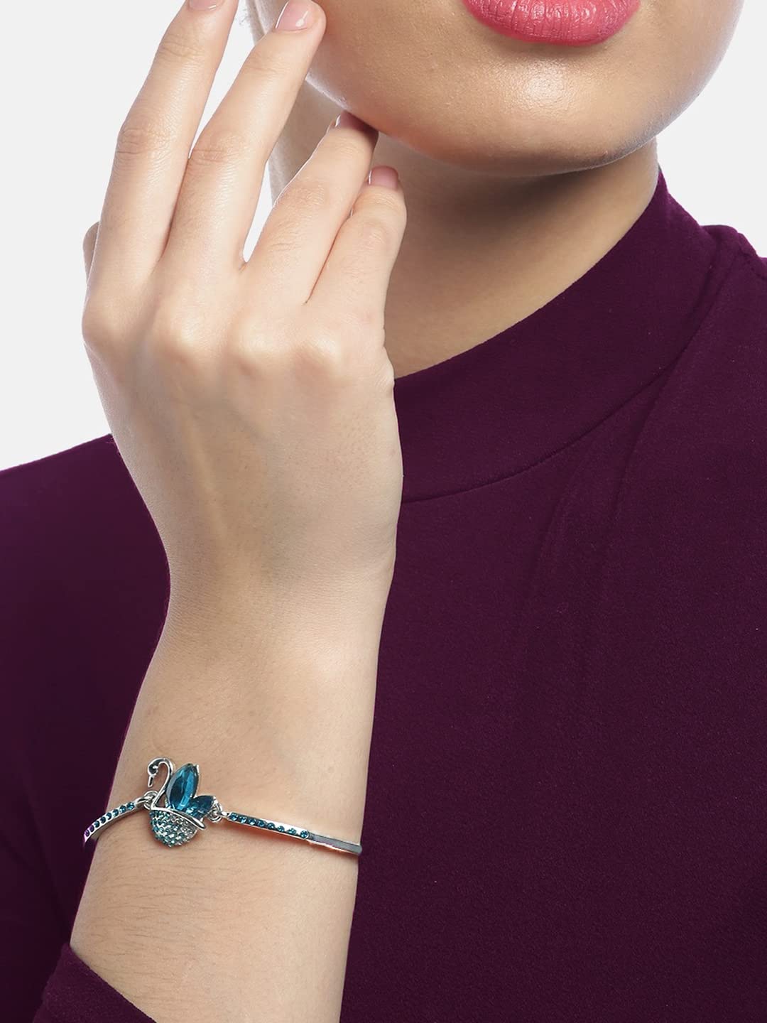 Kairangi Bracelet for Women and Girls Blue Crystal Swan Shaped Silver Toned Crystal Bracelet for Girls | Birthday Gift for Girls and Women Anniversary Gift for Wife