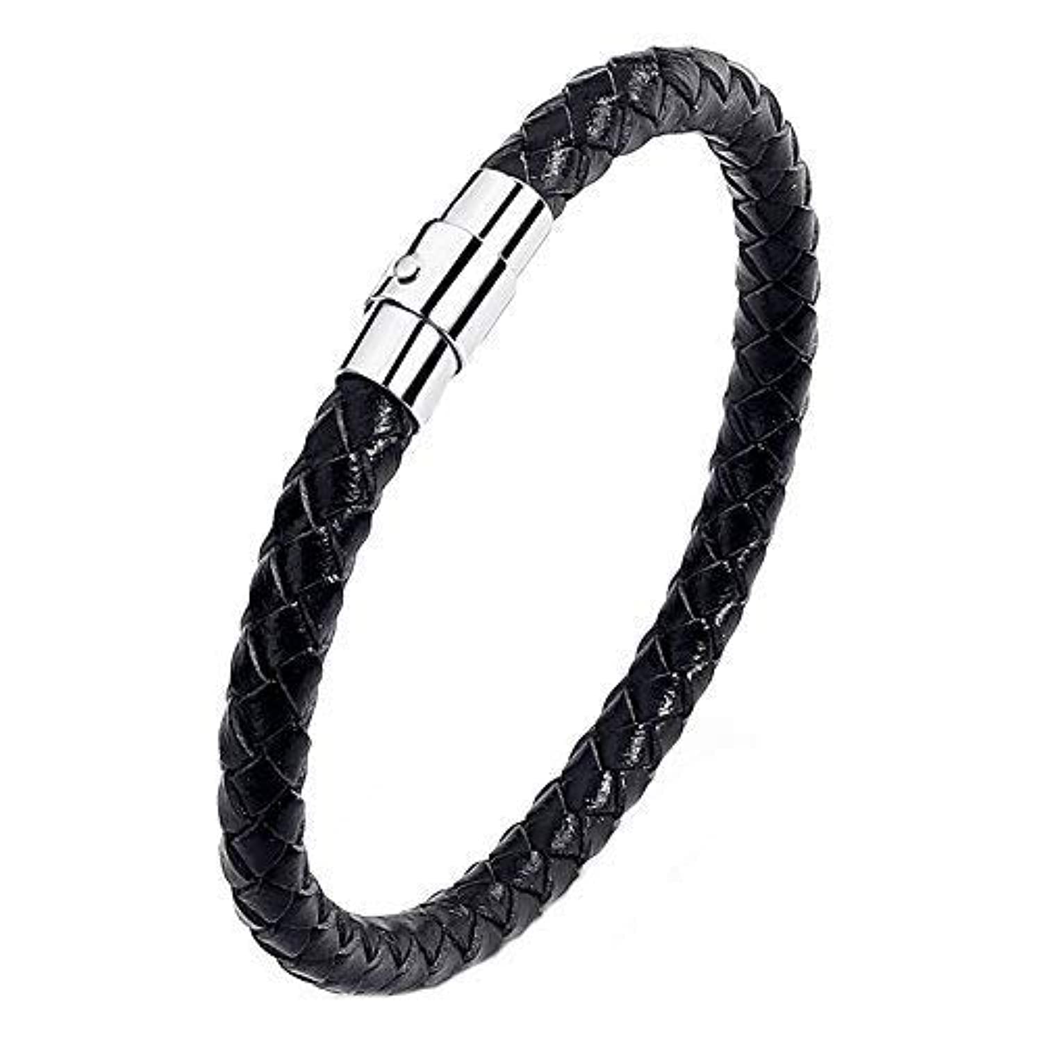 Yellow Chimes Leather Bracelet for Men Handcrafted Braided Black