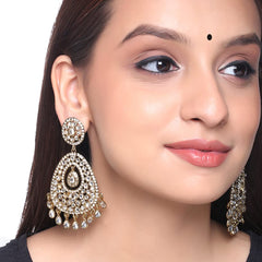 Kairangi Danglers Earrings for Women Gold Plated Traditional White Studded Stones Dangler Earrings for Women and Girls.