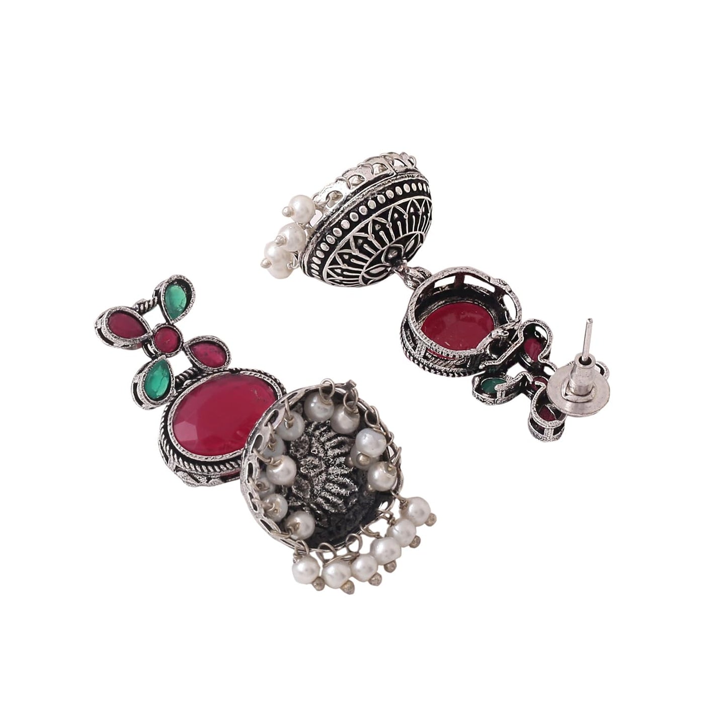 Yellow Chimes Necklace for Women and Girls Silver Oxidised Necklace for Women | Stone Studded Oxidised Silver Choker Necklace for women | Birthday Gift for girls and women Anniversary Gift for Wife