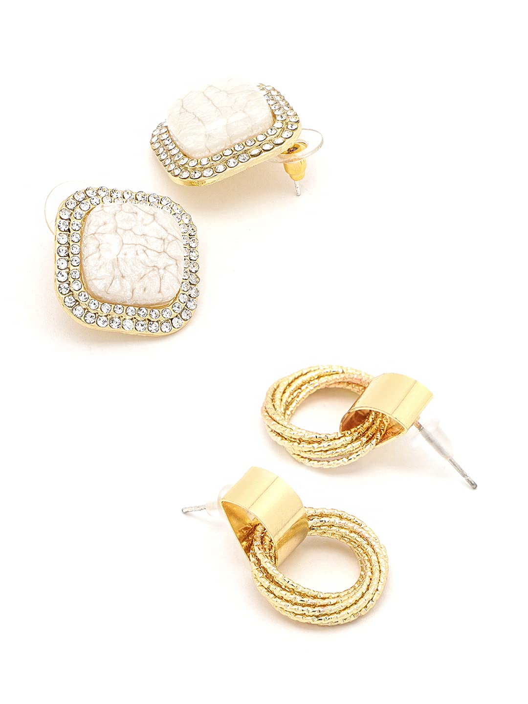 Yellow Chimes Earrings for Women and Girls Crystal Studs | Dual Tone 2 Pair Combo of Stud Earrings | Birthday Gift for girls and women Anniversary Gift for Wife