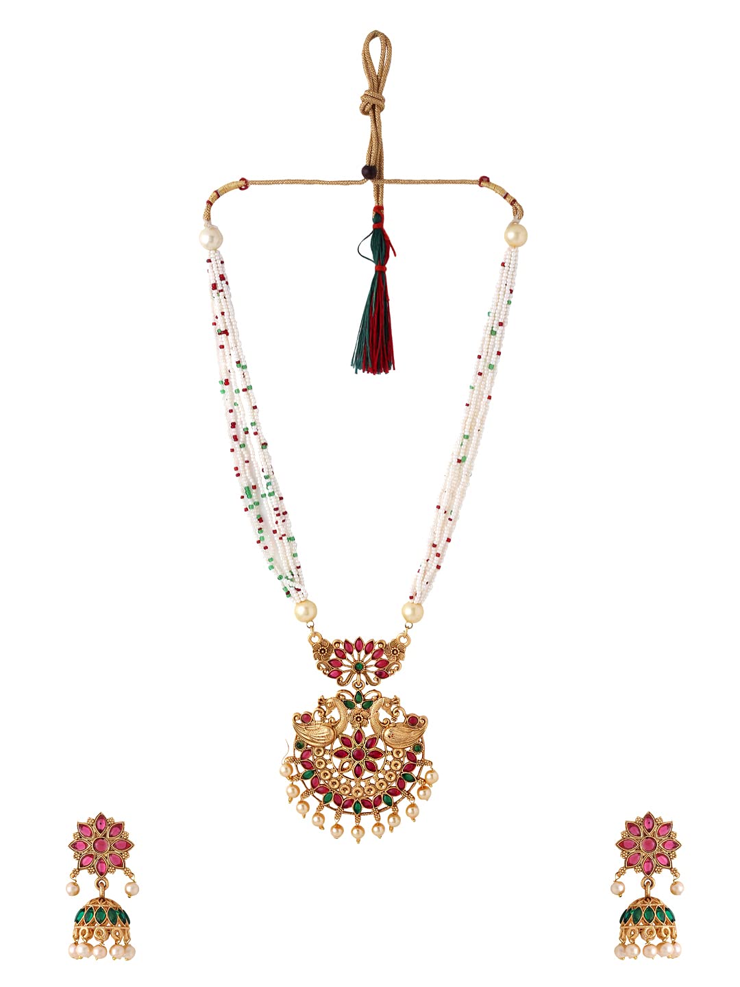 Yellow Chimes Women's Temple Traditional Gold Plated Necklace Set Studded Stone Antique Jewellery